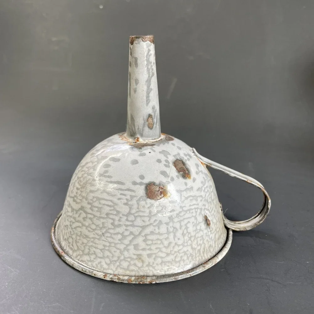Vintage Small Gray Enamelware Graniteware Funnel Farmhouse 4 1/4
